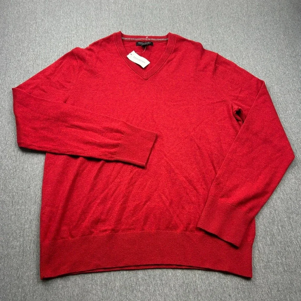 Banana Republic Cotton Cashmere Vneck Sweater Mens Large Red Long Sleeve NEW‎
